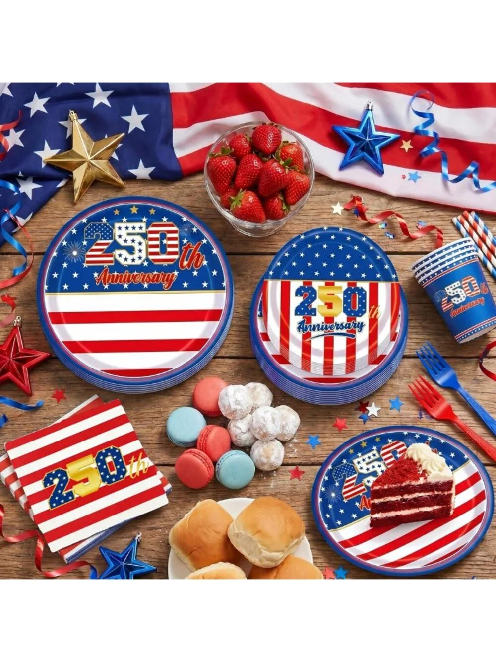 250th 4th of July Party Supplies Set - 147PCS Red White Blue Tableware & Decor
